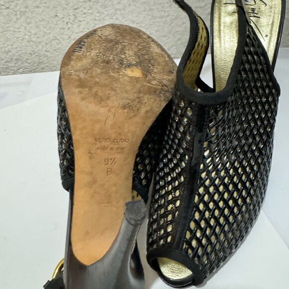 Giuseppe Zanotti  Slingback Pumps  shoe black heels open toe perforated - Picture 6 of 10